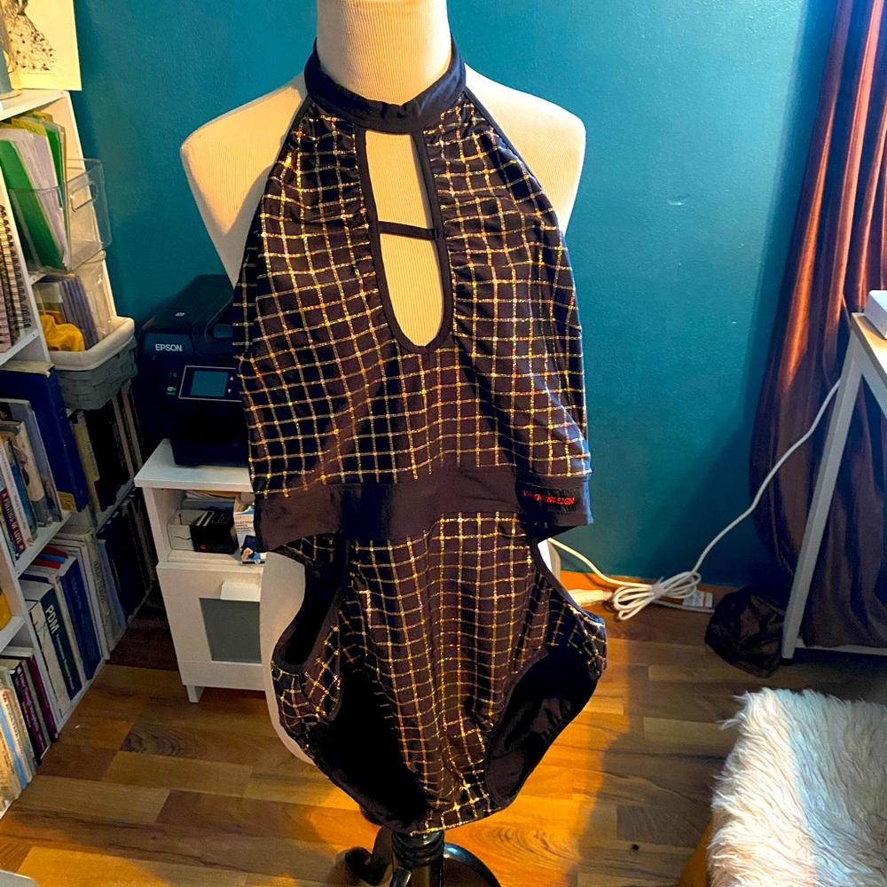 Custom made black gold bodysuit sequined